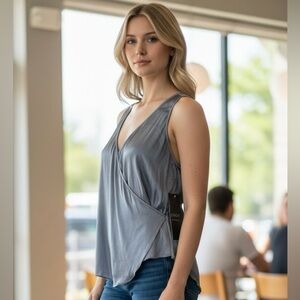 Press Ladies Dressy Tank With Twill Tape Straps Granite Contemporary‎ OSFM NWT